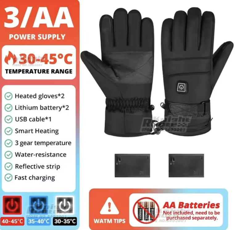 Heated Waterproof Gloves – Battery-Powered, Touchscreen, Winter Ski and Racing Gloves