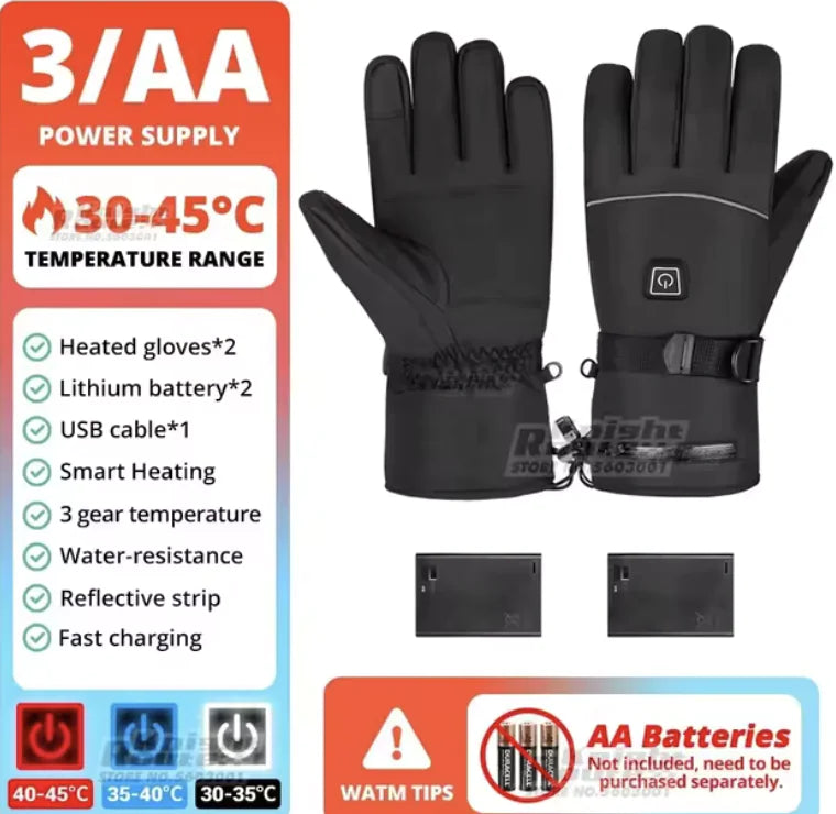 Heated Waterproof Gloves – Battery-Powered, Touchscreen, Winter Ski and Racing Gloves